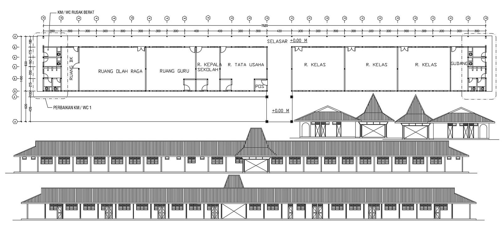 Dormitory Building Plan and Elevation Design 2d AutoCAD Drawing