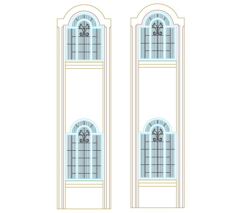 Double Storey Arch Window Drawing Free Download DWG File