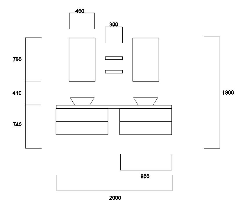 Double Washbasin Counter Desk Washbasin DWG File