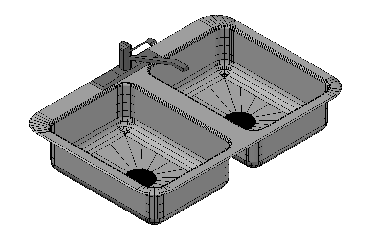 Double bowl sink 3d details