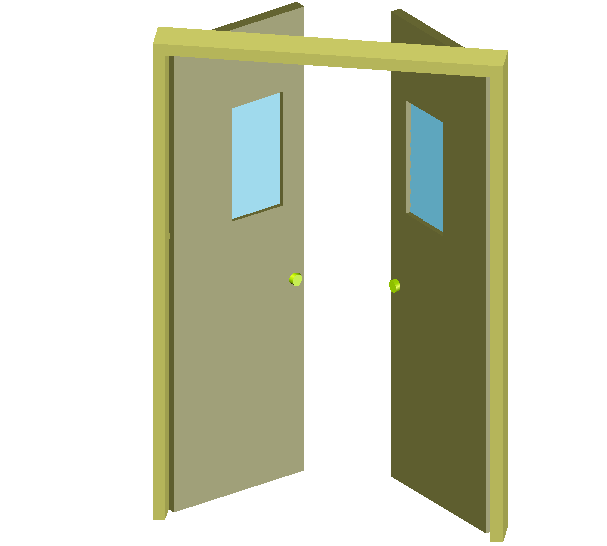 Double door design view with frame in 3d view dwg file
