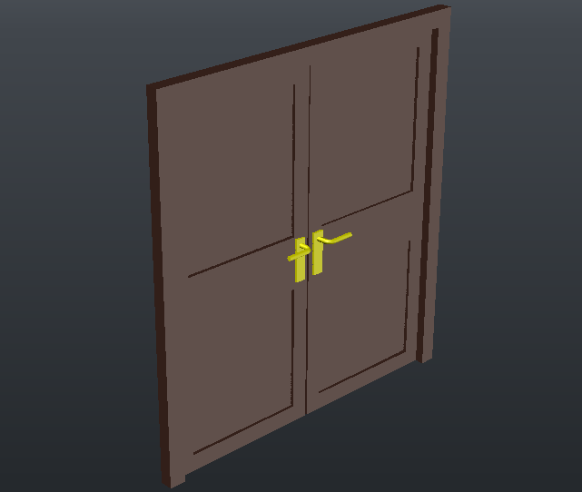 Double door design view with handle of door in 3d dwg file