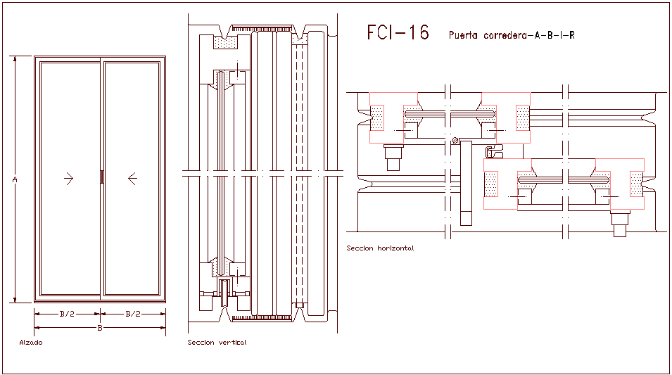 Double door design view with horizontal and vertical section dwg file