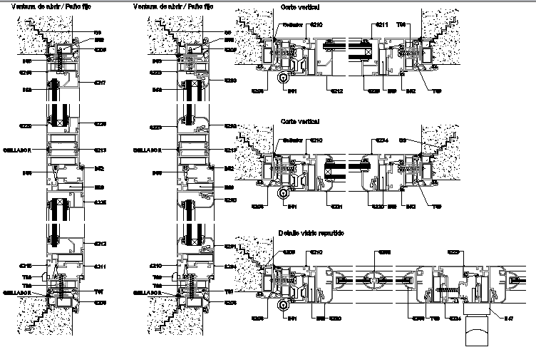 Double open window installation details dwg file