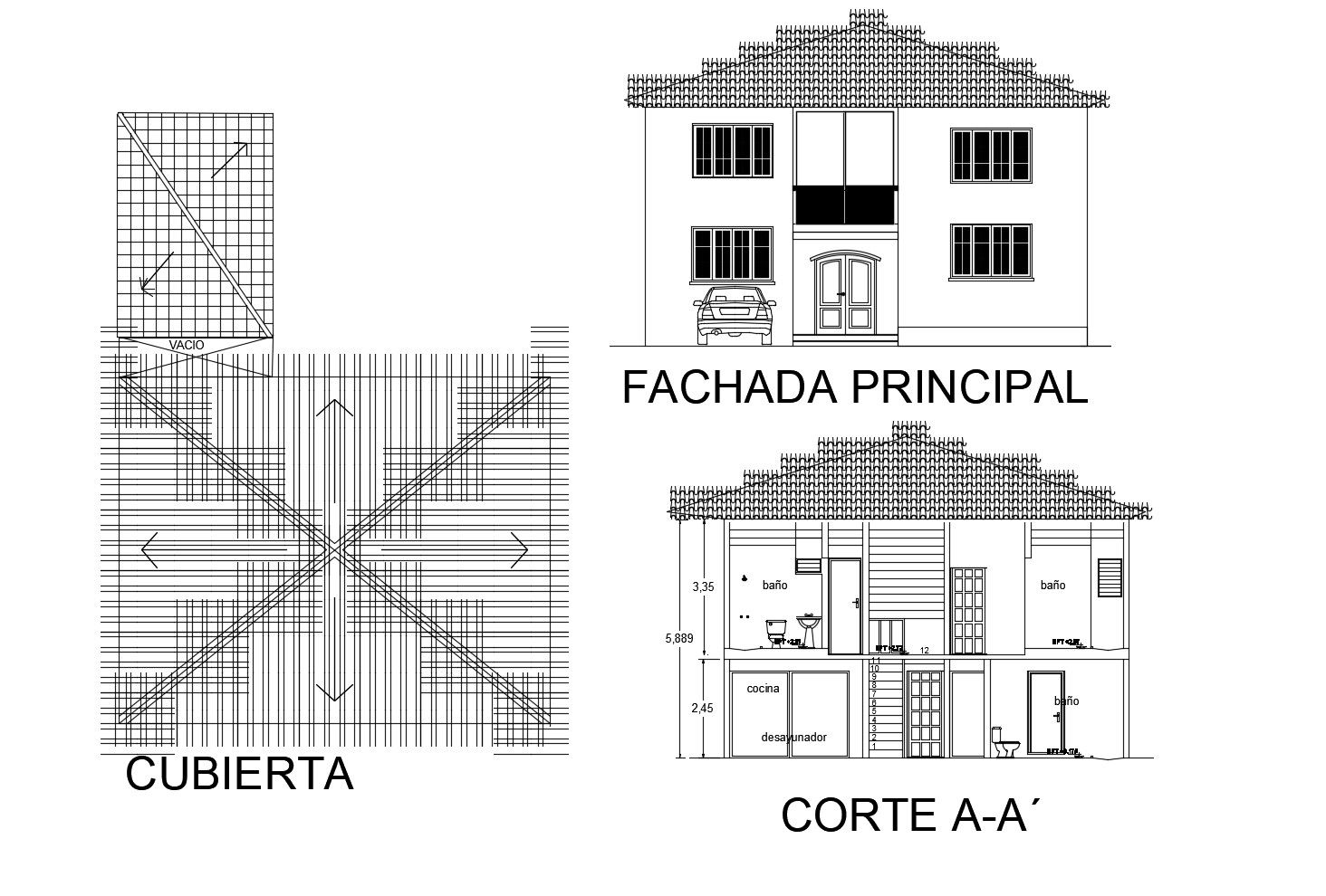 Double storey House with elevation in dwg file