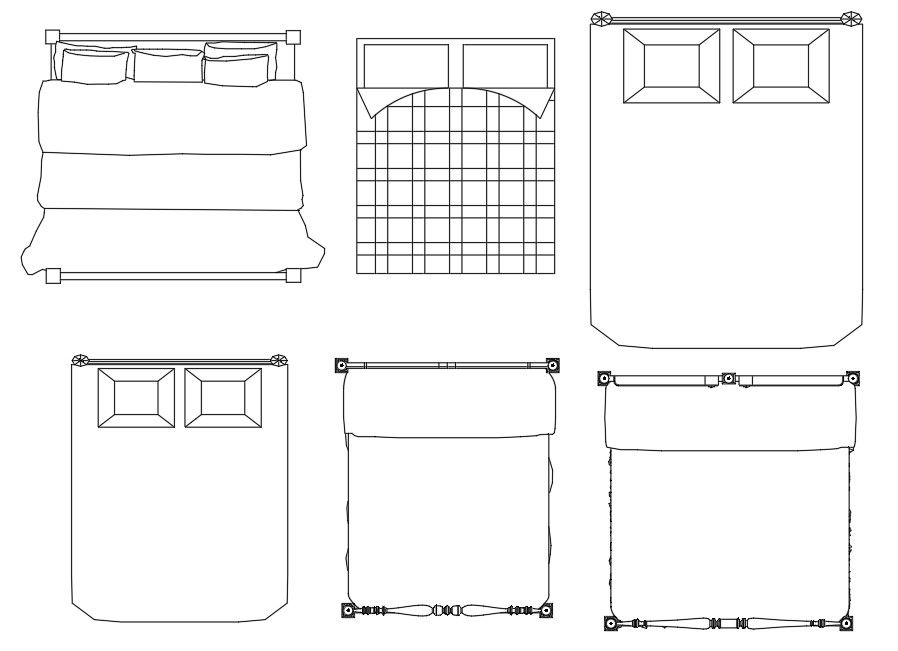 Top View of Double Bed CAD Blocks in DWG Drawing File