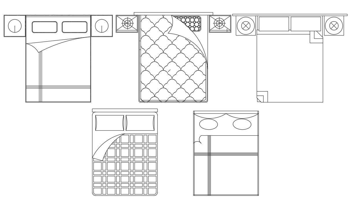 Double Bed with Sheet Variations CAD Block in DWG Format