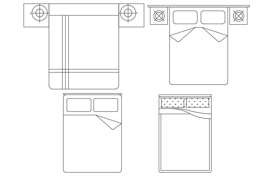 Double Bed Headboard Top View CAD Plan in AutoCAD File