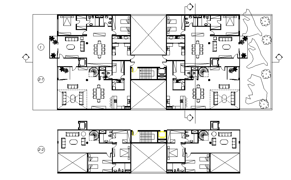 Double Height 2 BHK And 3 BHK Apartment Plan AutoCAD Drawing Download DWGF File