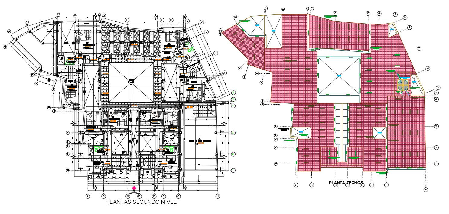 Double Height House First Floor And Roof Plan Design