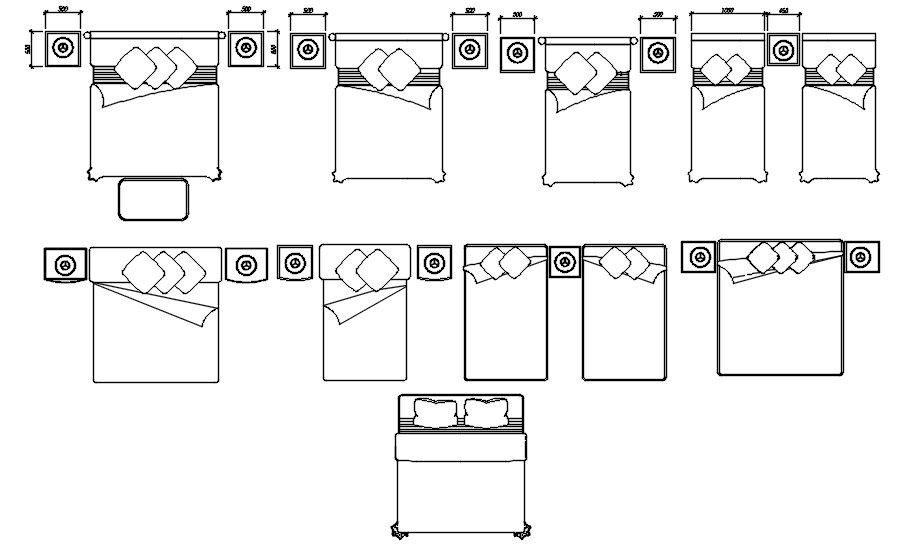 AutoCAD Drawing of Double and Single Bed with Night Stand