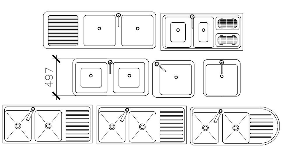 Double bowl sink cad blocks in AutoCAD, dwg file.