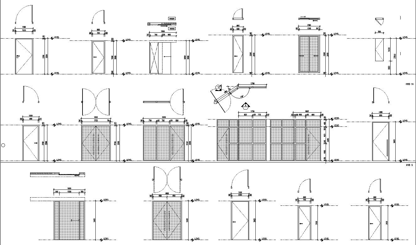 Double door design in plan and elevation in AutoCAD, dwg file.