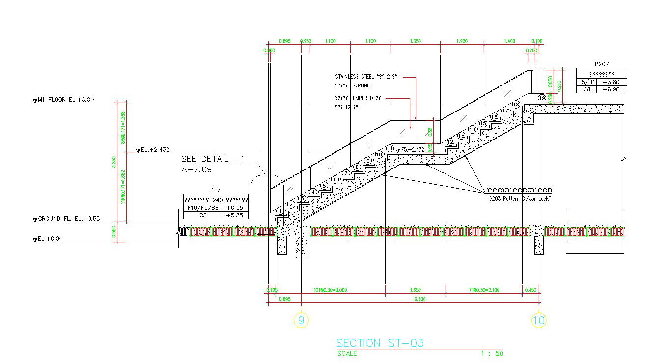 Double landing single flight staircase section details are given in this AutoCAD drawing file.Download the free AutoCAD file now.