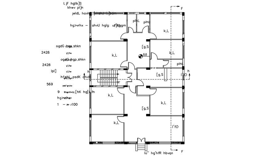 Double line Plan Of 15x20 Meter 4 BHK House CAD File