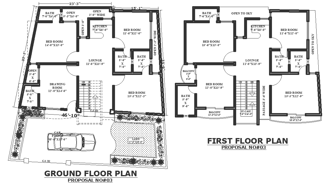 Double storey bungalow design with 7 bedrooms with attached bathroom and balconies detailed all floor plan