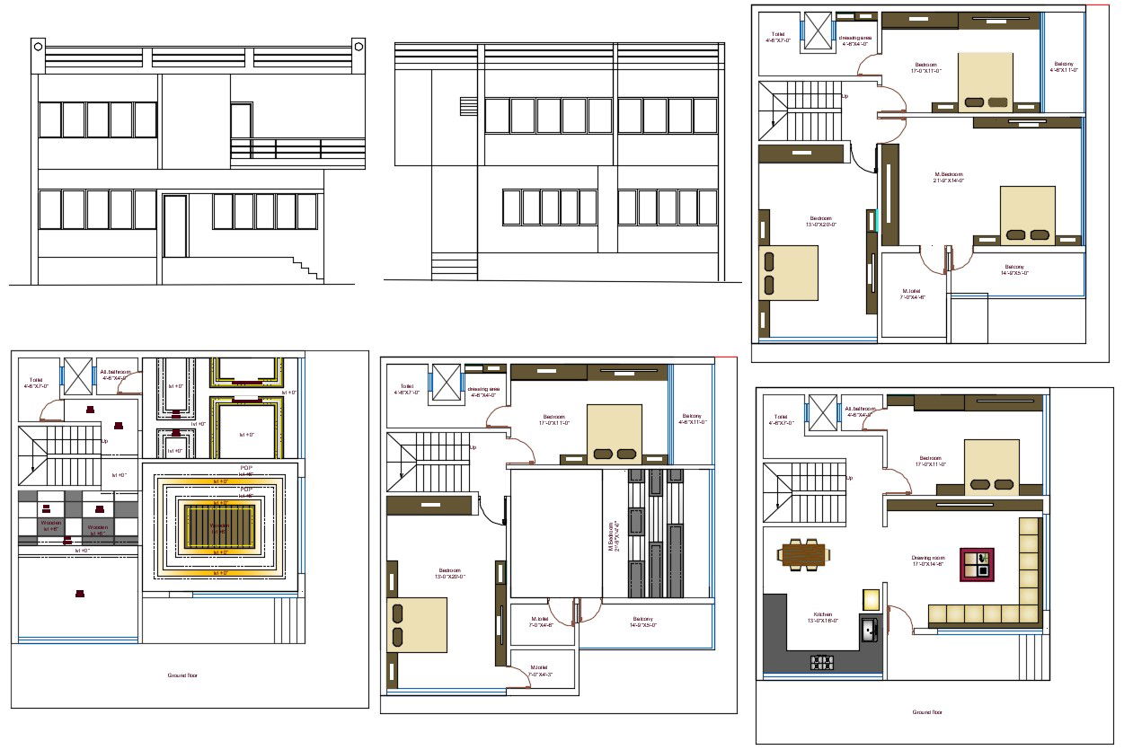 Download 3 BHK Bungalow Plan With Furniture Layout AutoCAD File