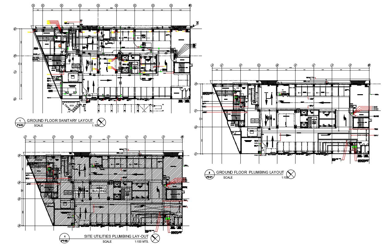 Download Best Huge Building Floor Plans With Plumbing Sanitary And Utility Design Plan AutoCAD File