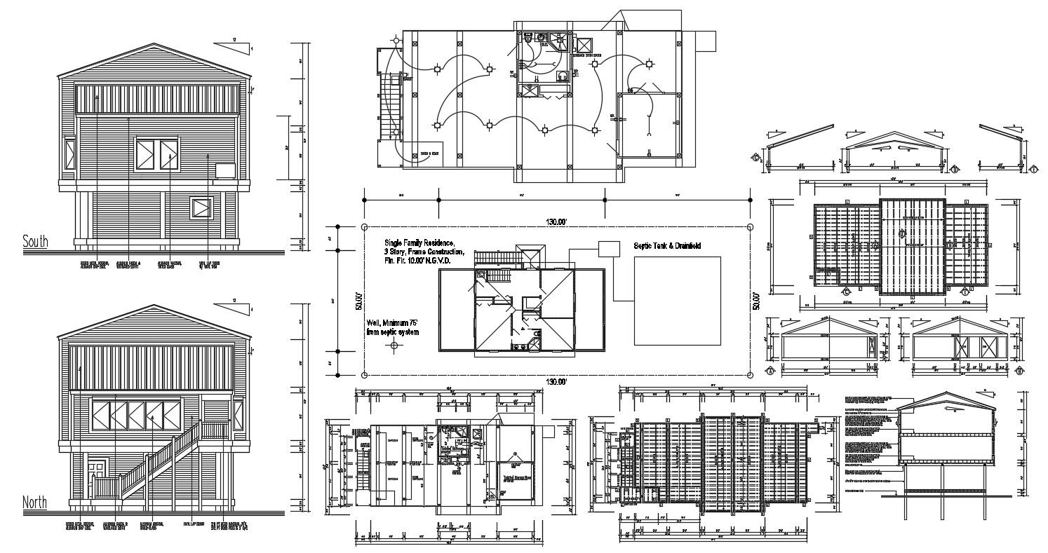 Download Bungalow Layout Plan With Traditional Elevation AutoCAD File