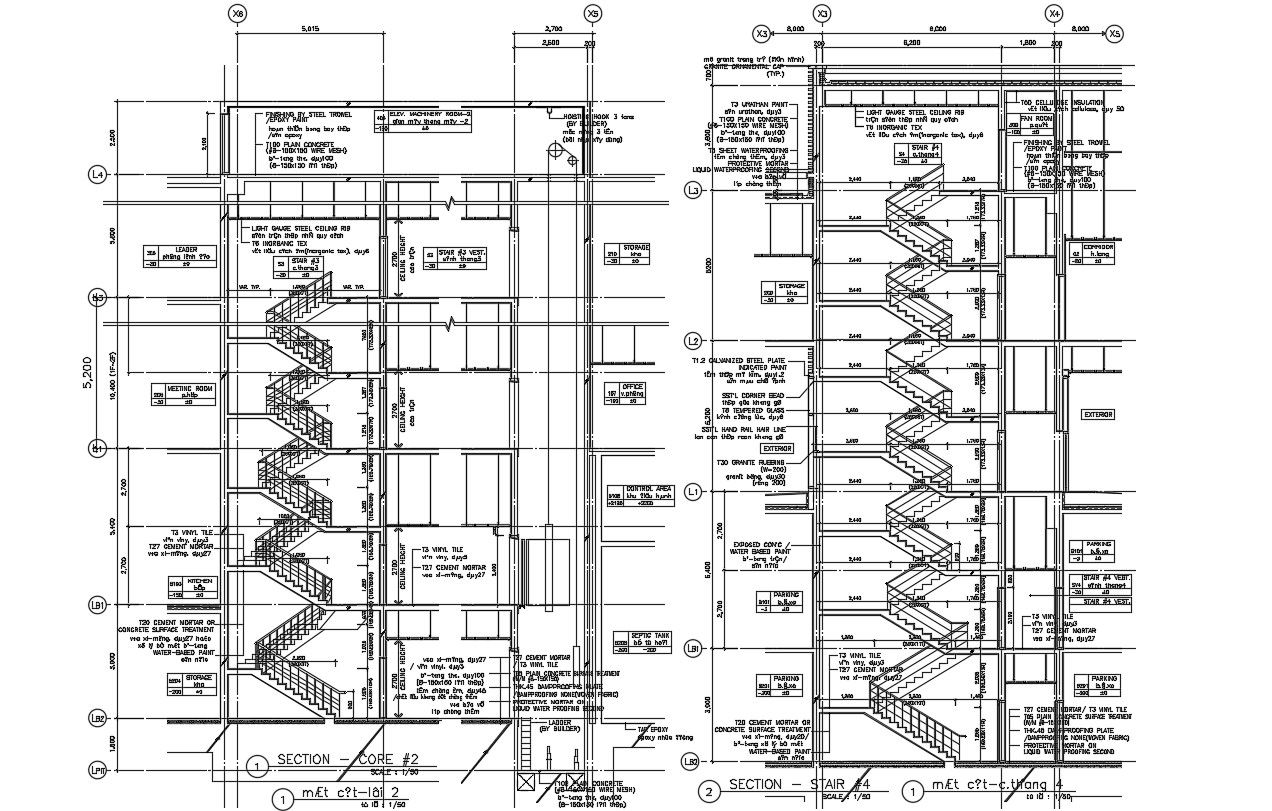 Download Five Story Stair And Lift Section Design AutoCAD File