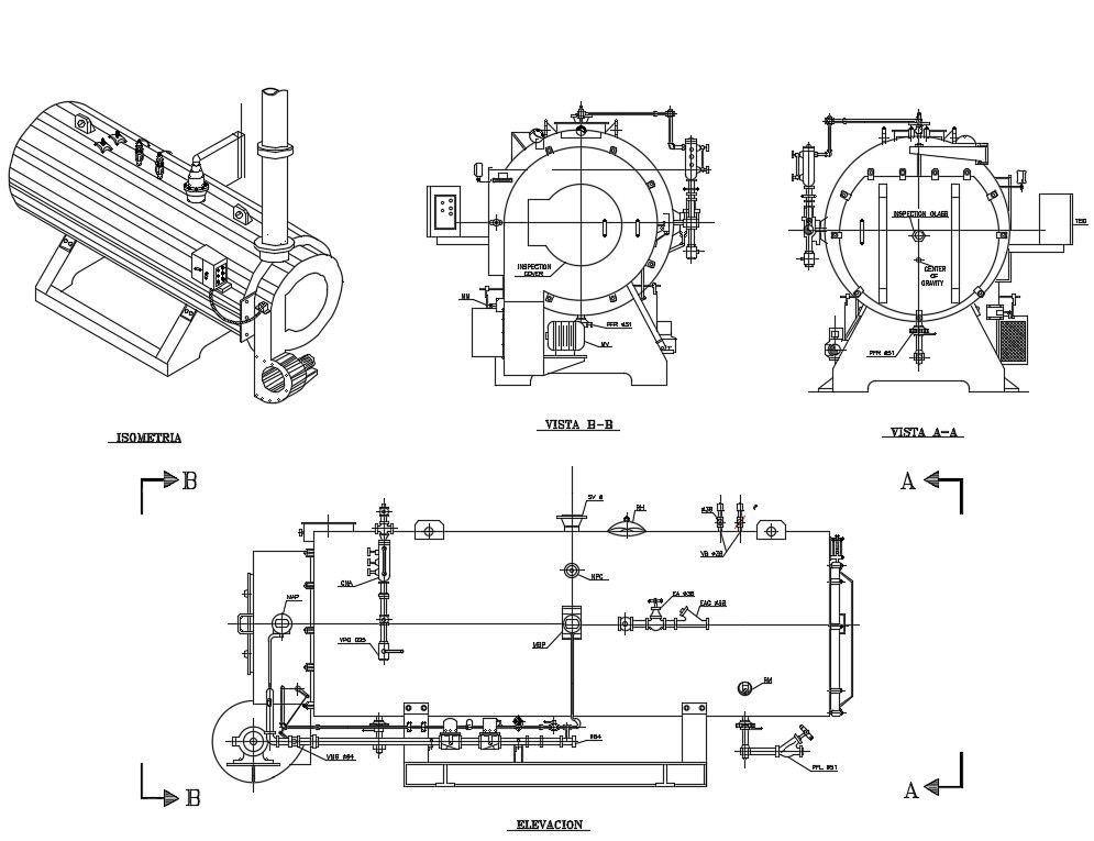 Download Free DWG File Of Machine Plan And Isometric Elevation Design