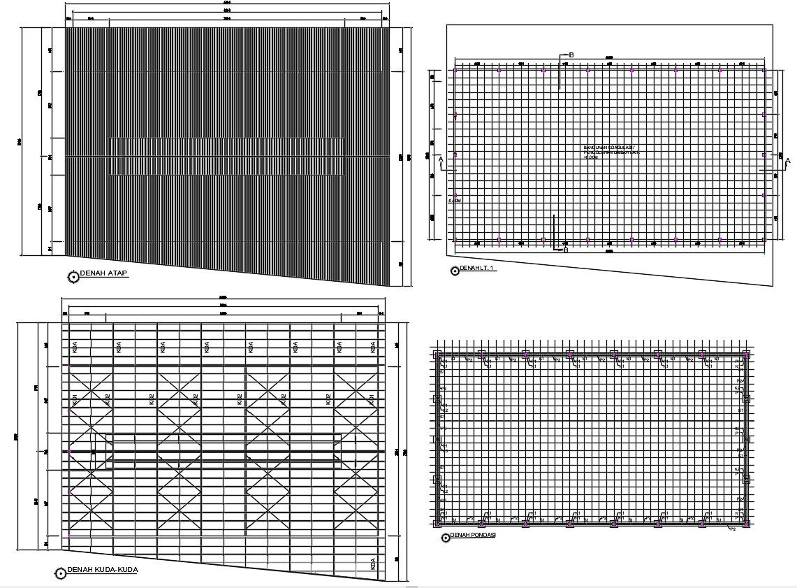 Download Gable Roof Design 2d AutoCAD Structural Blocks Layout Plan
