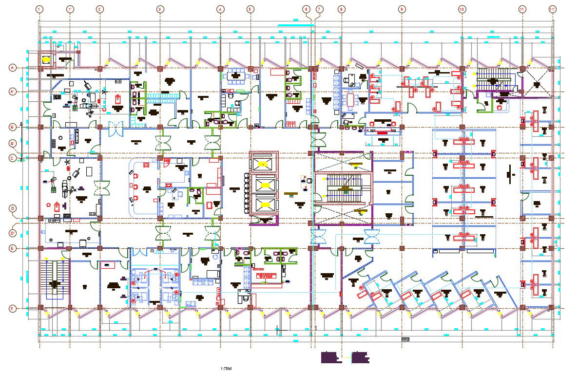 Download Hospital Building Design Layout Floor Plan AutoCAD File