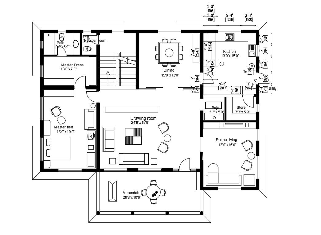 Download One BHK Residential Bungalow Architecture plan