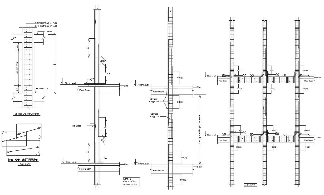 Download RCC Column And Beam Construction Section CAD Drawing