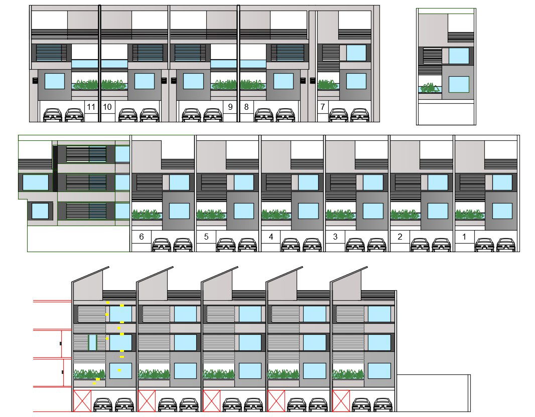 Download Row House Building Elevation Design DWG File