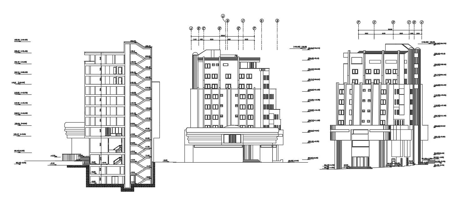 Download Shopping Complex Elevation and Section CAD File
