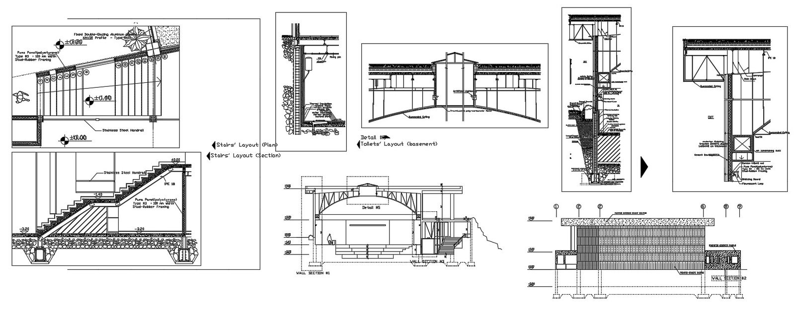 Comprehensive AutoCAD Staircase Design with Plan, Section, and Shade