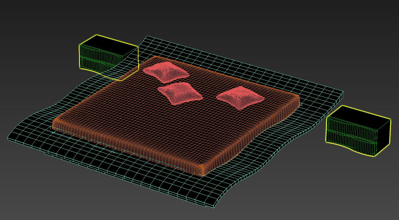 Download Stylish Floor Bed Design With Two Side Table 3D MAX File