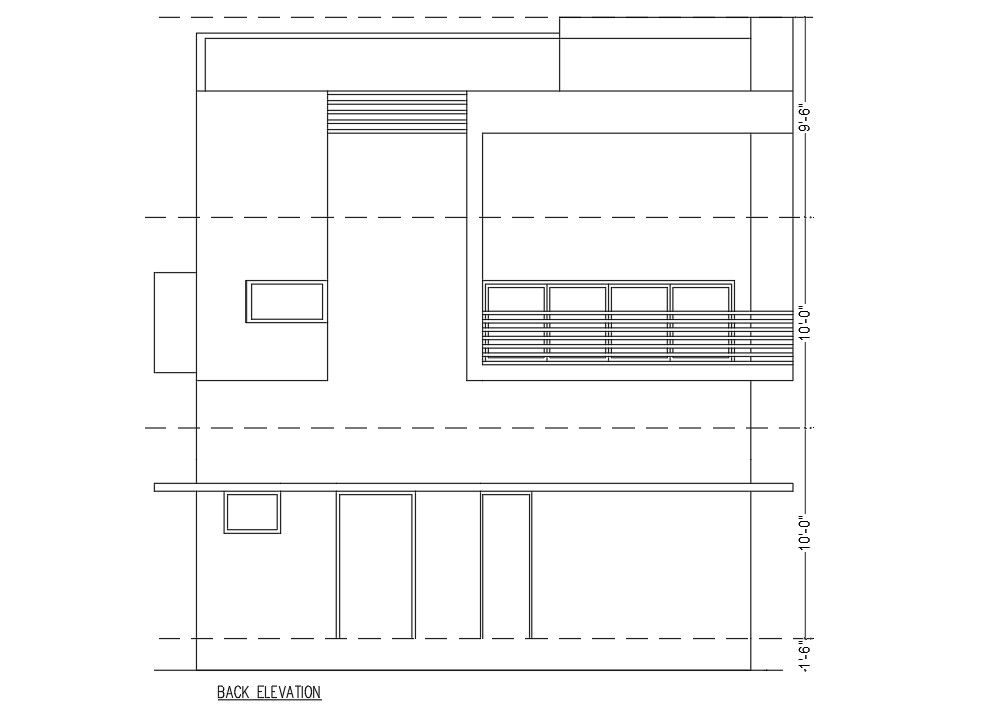 Download The Bungalow Back Side Elevation DWG Drawing