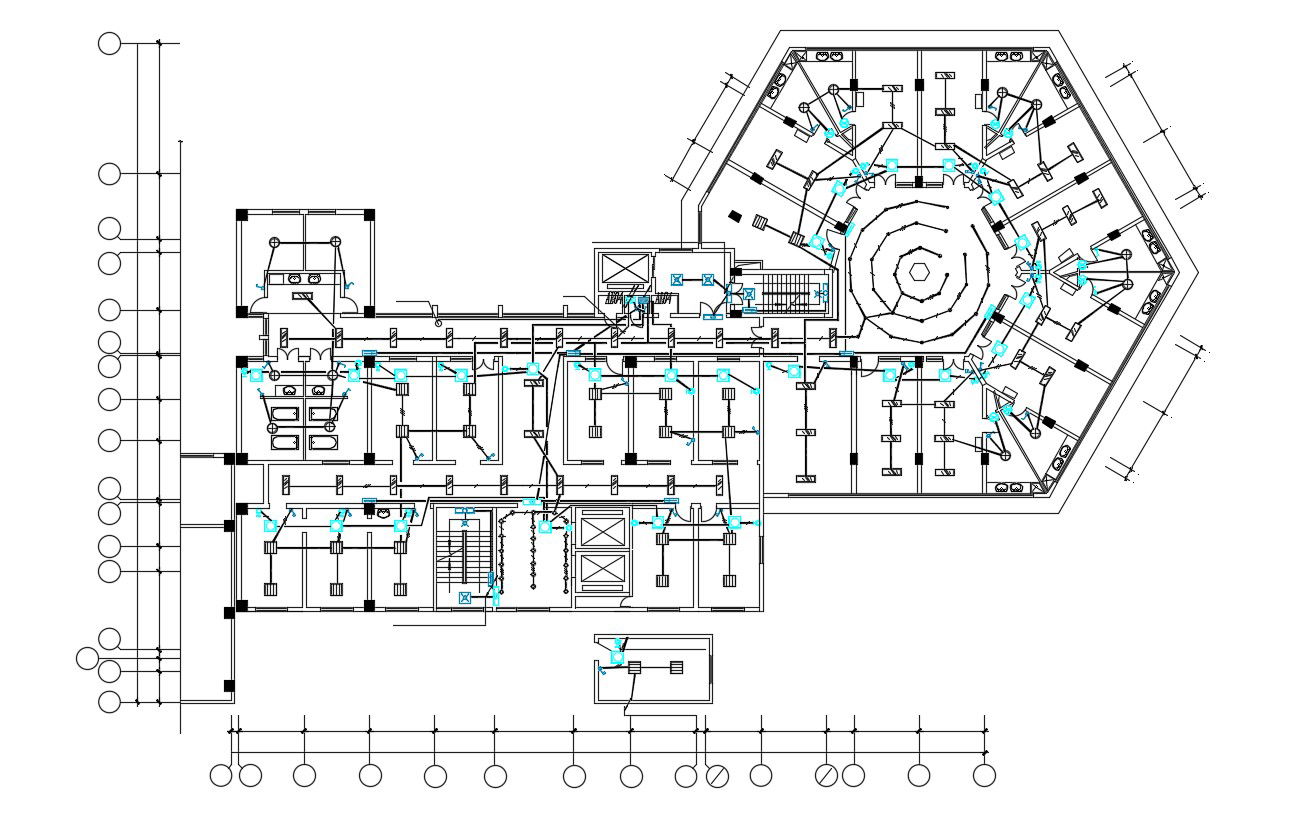 Download The Commercial Building Plan Electric Layout DWG File