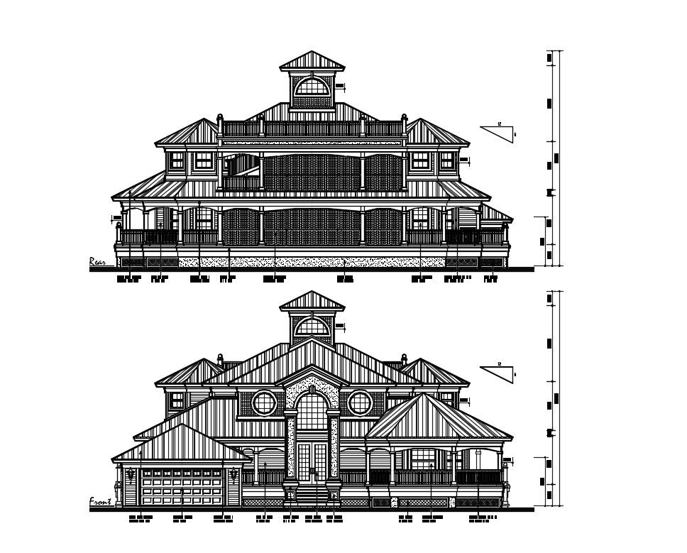 Download Traditional Style Bungalow Elevation Design AutoCAD File