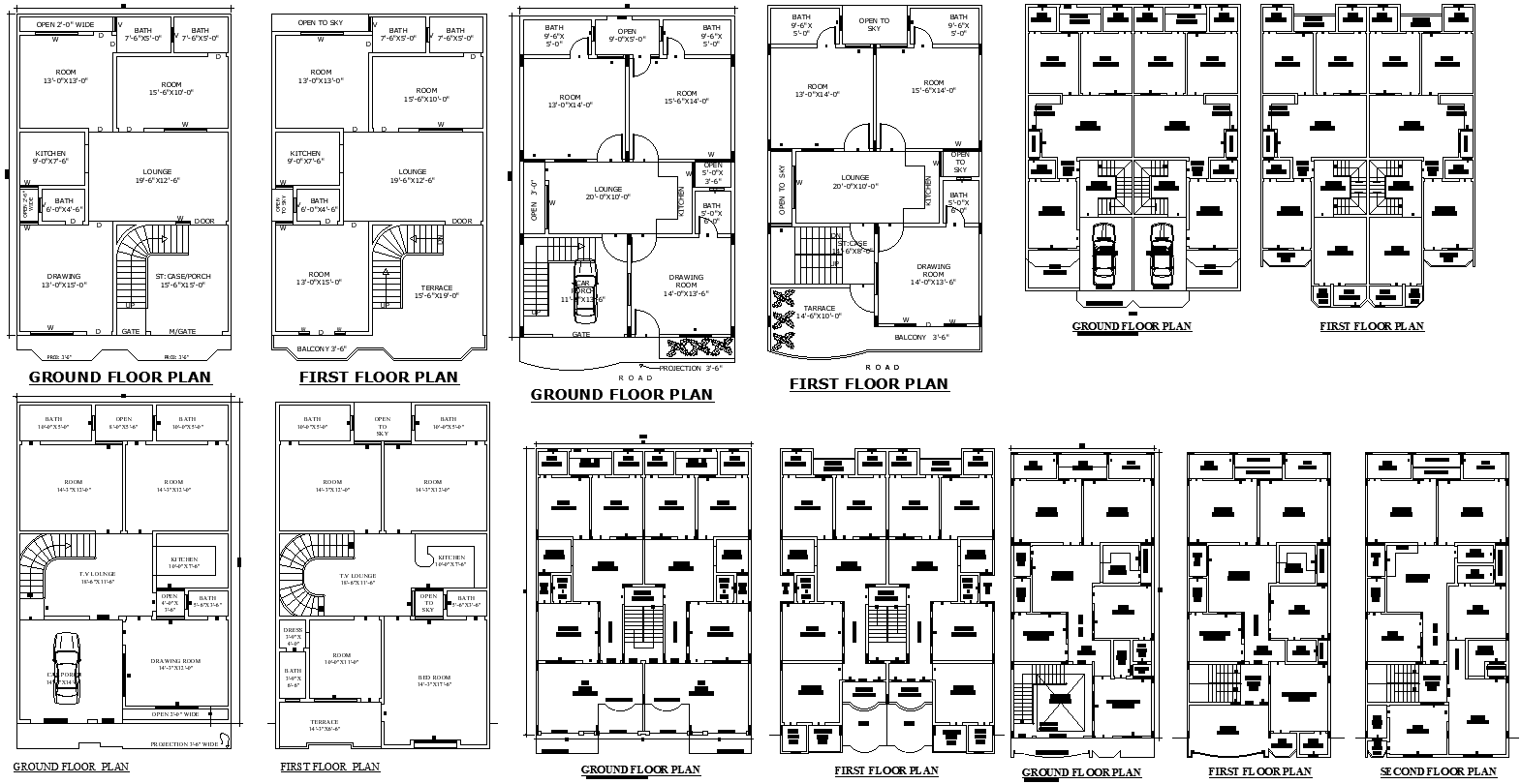 2BHK duplex floor plan design in DWG AutoCAD format
