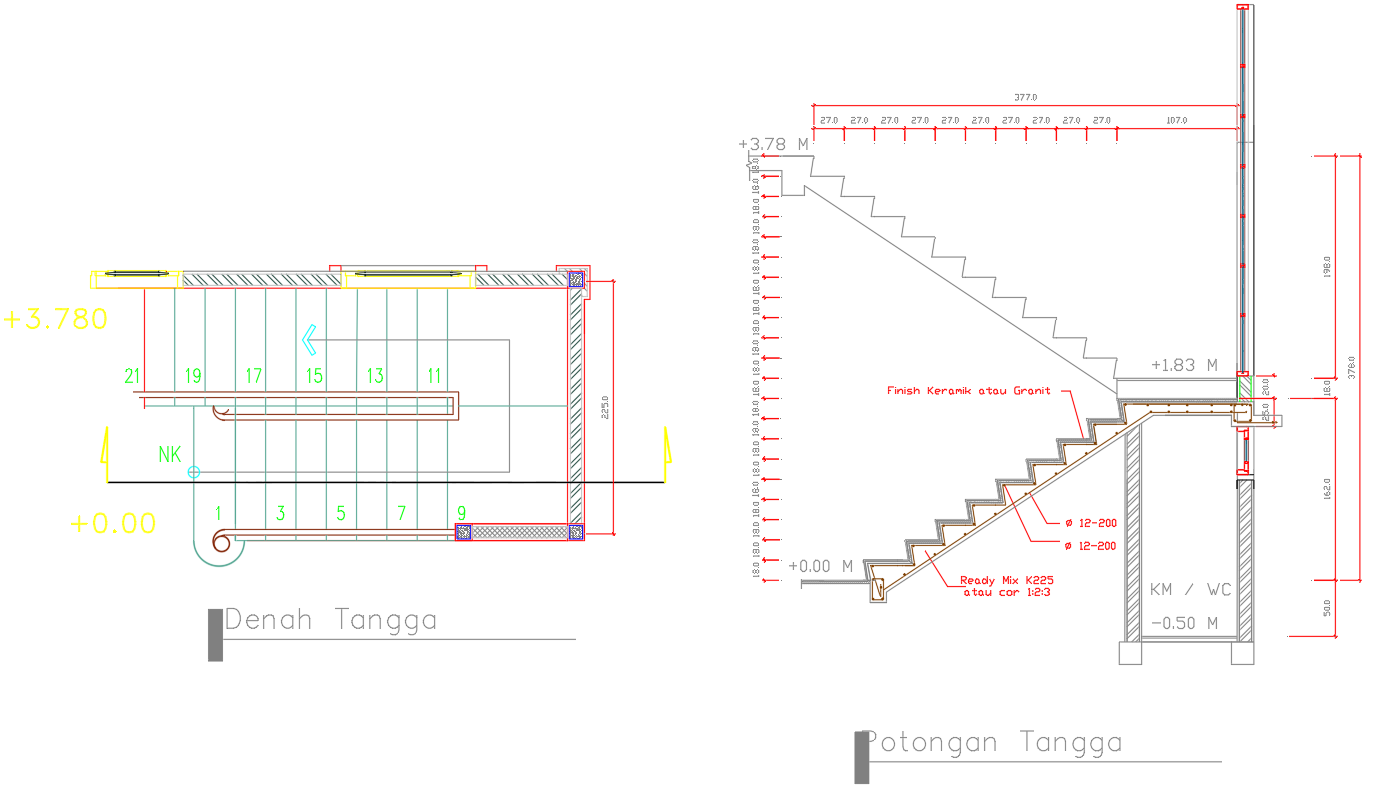 Architectural House Stair Section Plan with Steel Details