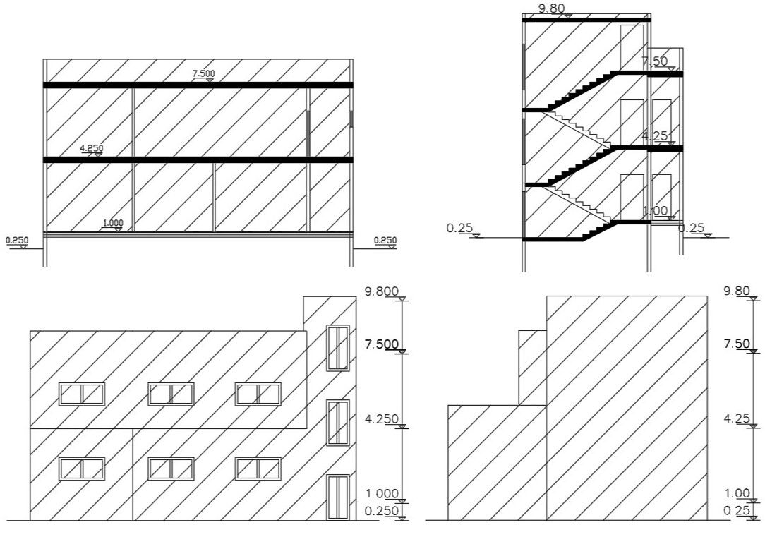 Download Free House Sectional Elevation Design DWG File