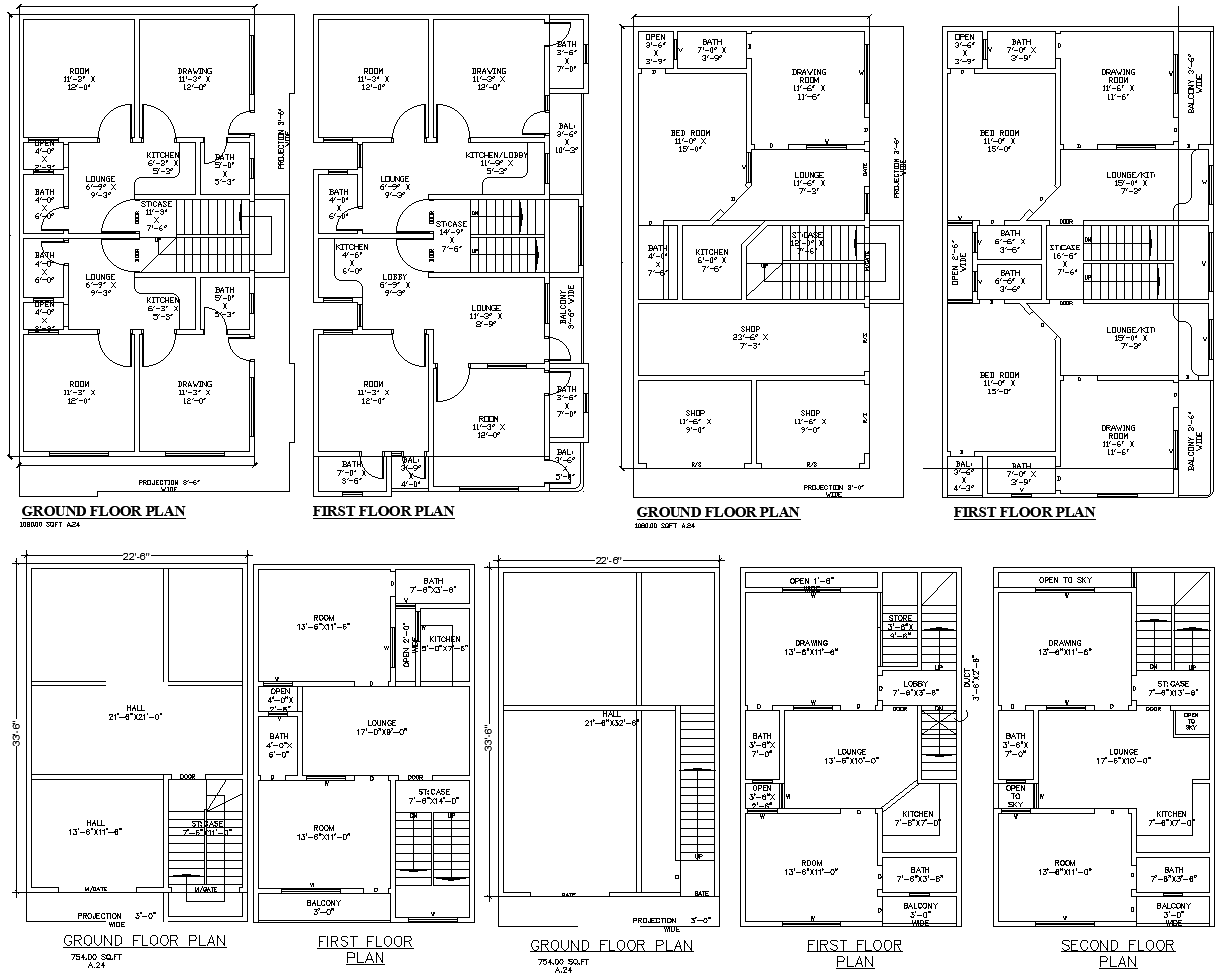 Download Ground And First Floor Layout Details AutoCAD Blocks DWG Files