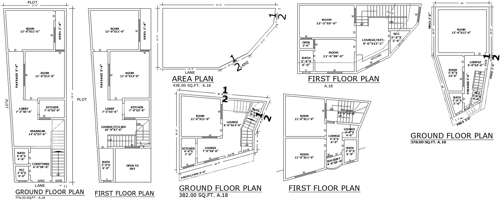 AutoCAD Small Home Plan with Area and 3 Layout Idea