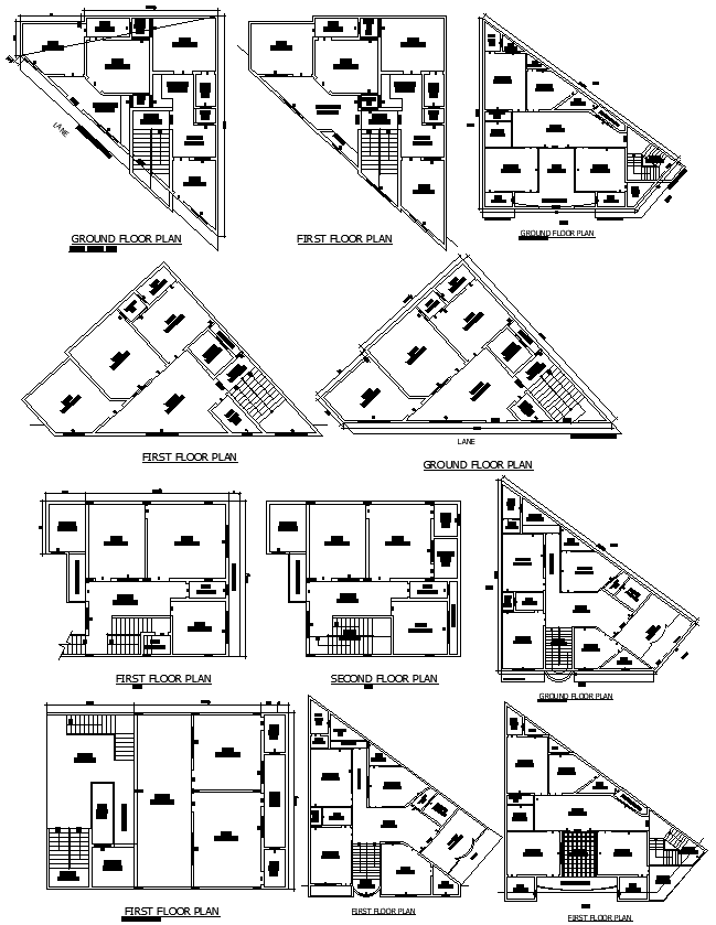 DWG triangle-shaped house plan for unique land plot