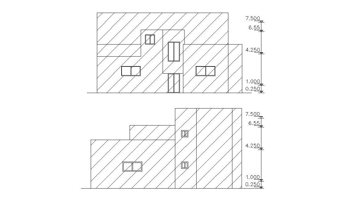 Download Two Elevations of Residential Bungalow AutoCAD File