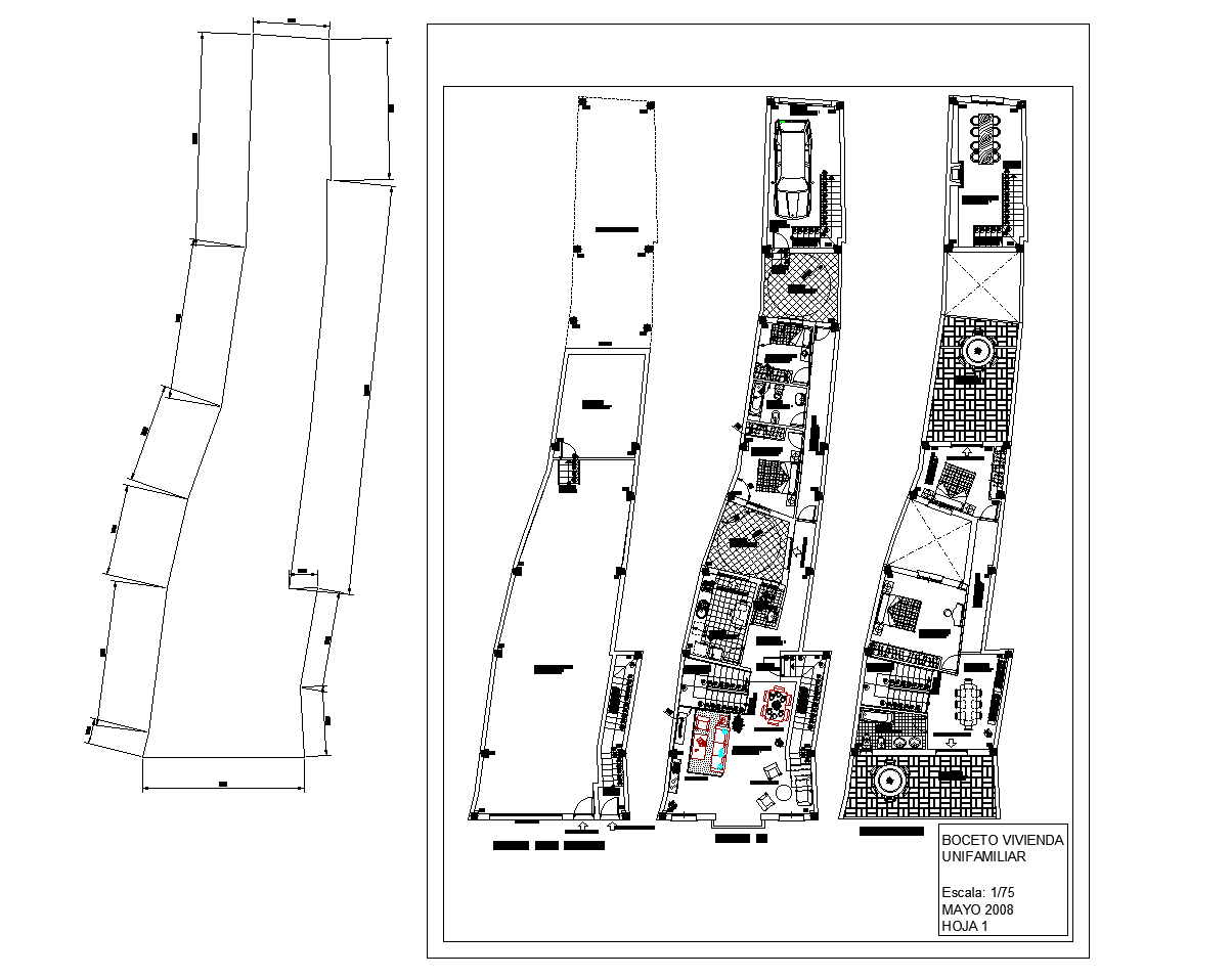 Draft housing in plot plan detail dwg file.