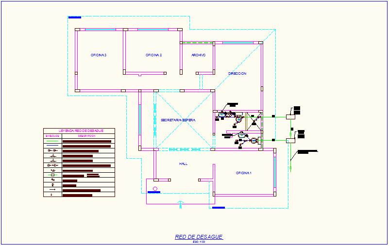 Drain pipe network view of office dwg file