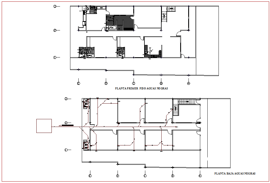 Drain water line plan for housing floor plan with architectural view dwg file