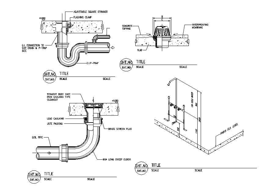 Drain Piping Sectional Elevation Drawing DWG File