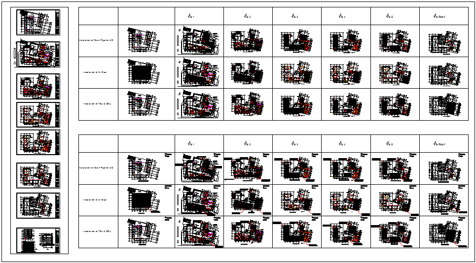 Drainage and AC pipe line view with education building plan dwg file