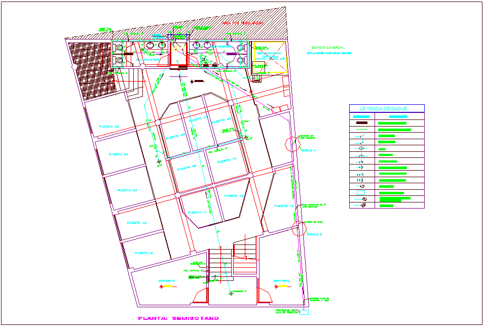 Drainage ground floor water line for commercial building dwg file