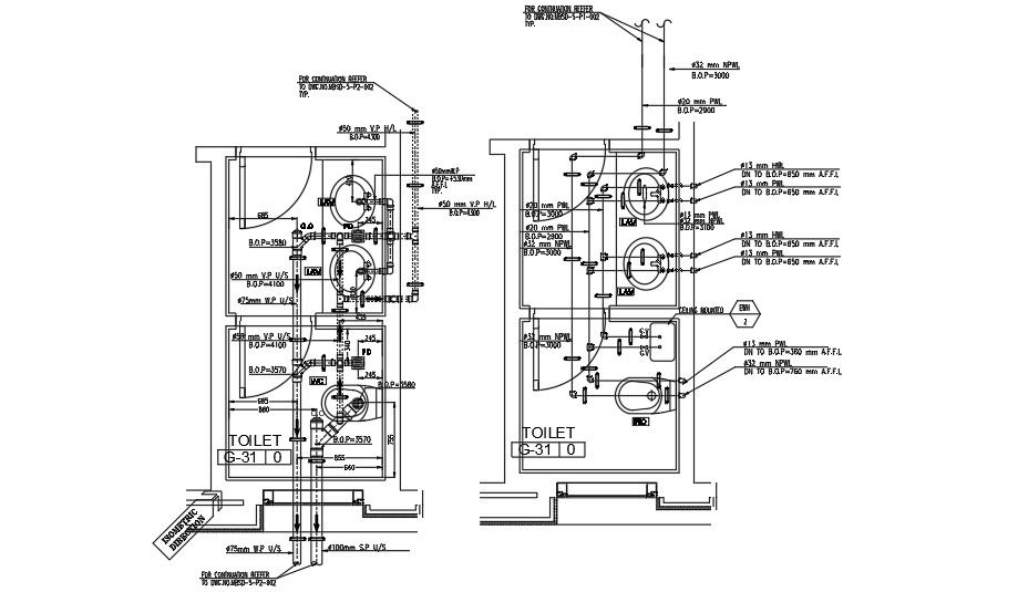 Drainage pipeline plan for Washroom.